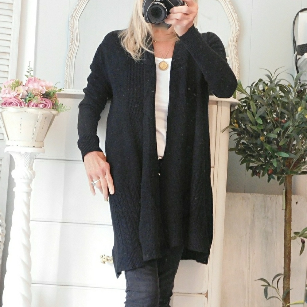 °SALE°°NWT-BLK CASHMERE SHAWL COLLAR OPEN CARDIGAN - Picture 4 of 7